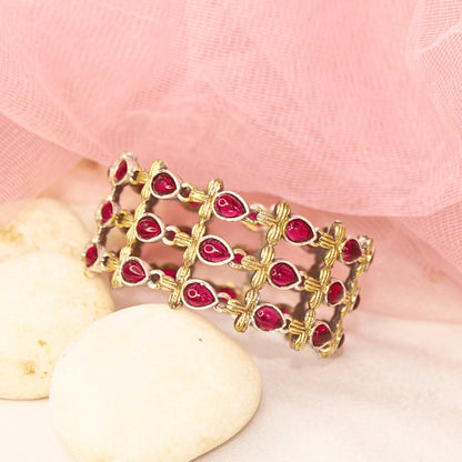 Rajputi Ruby Red Kada – Elegant Non-Openable Single Bang