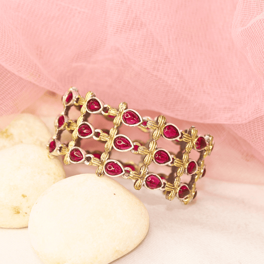 Rajputi Ruby Red Kada – Elegant Non - Openable Single Bang