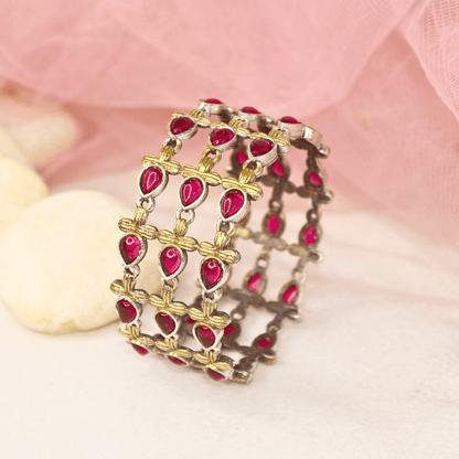 Rajputi Ruby Red Kada – Elegant Non - Openable Single Bang