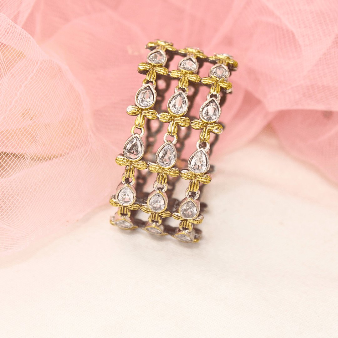 Rajputi White Stone Kada – Non-Openable Single Bang