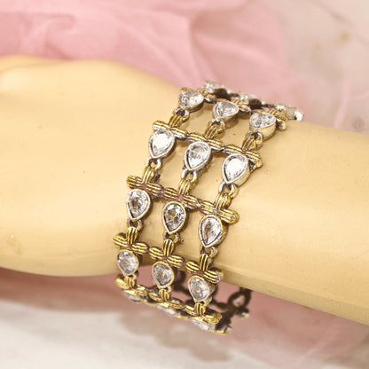 Rajputi White Stone Kada – Non-Openable Single Bang