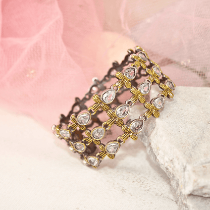 Rajputi White Stone Kada – Non - Openable Single Bang