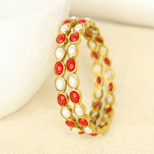 RAJWADI CORAL PEARL (MOONGA MOTI) BANGLE -SET OF 2