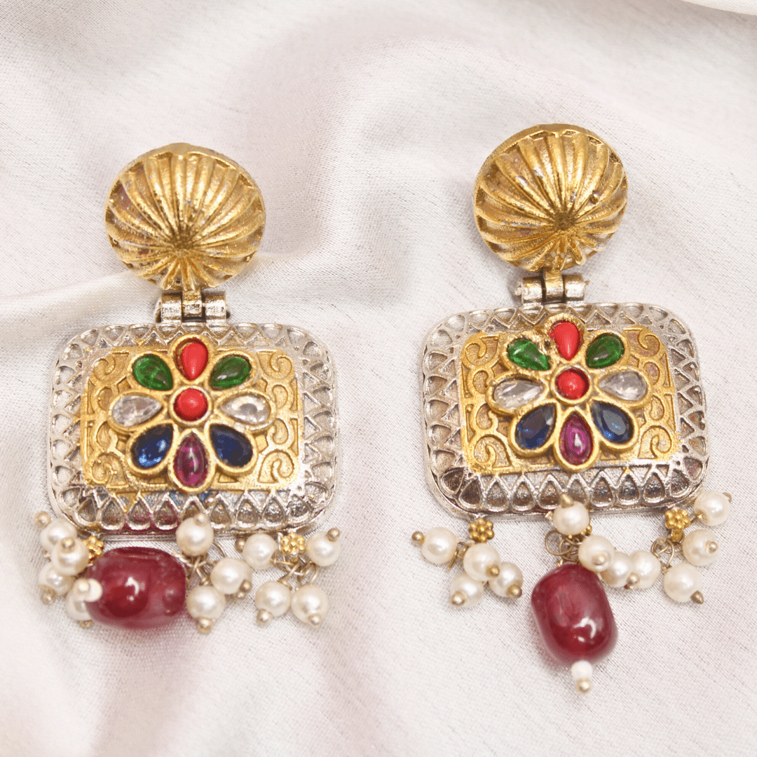 RAJWADI DUAL - TONE HASLI LOOK NECKLACE - MAGENTA & GREEN
