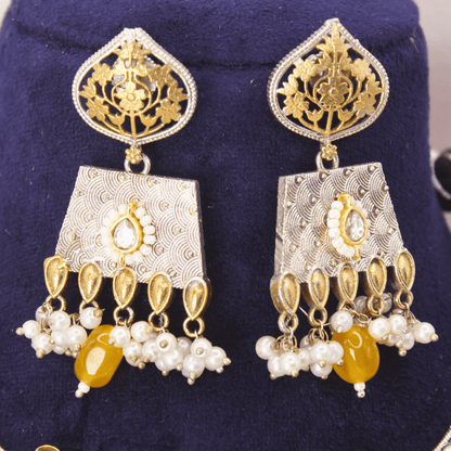RAJWADI DUAL - TONE PACHI KUNDAN NECKLACE SET