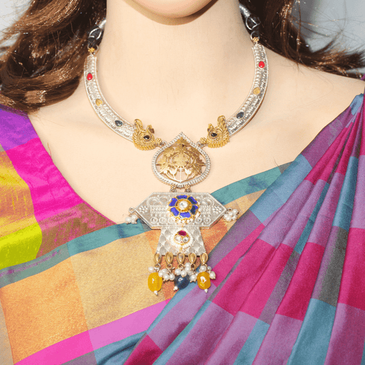 RAJWADI DUAL - TONE PACHI KUNDAN NECKLACE SET