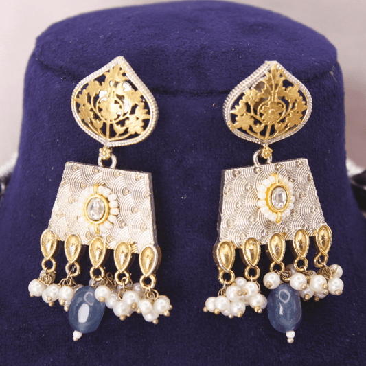RAJWADI DUAL - TONE PACHI KUNDAN NECKLACE SET