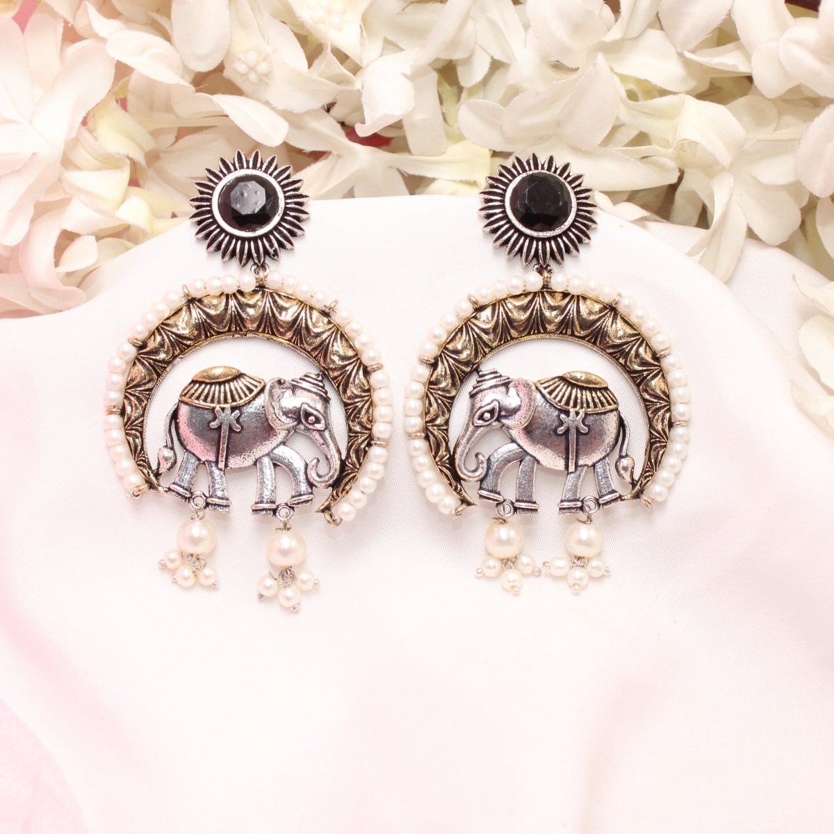RAJWADI GAJ DUAL - TONE EARRING - BLACK