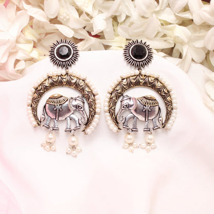 RAJWADI GAJ DUAL - TONE EARRING - BLACK