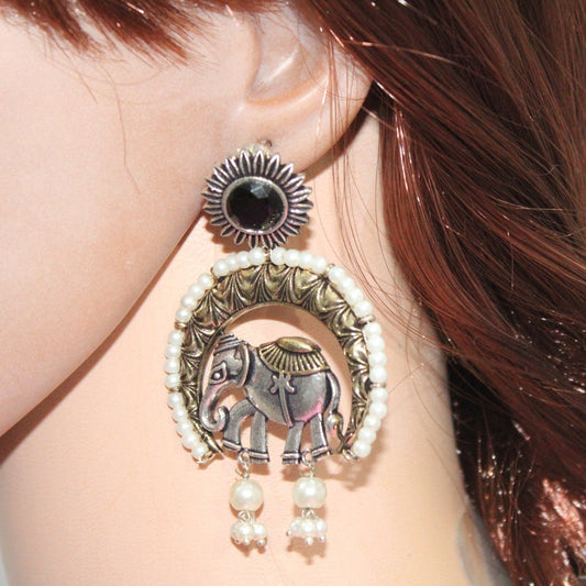 RAJWADI GAJ DUAL - TONE EARRING - BLACK