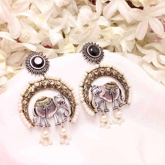 RAJWADI GAJ DUAL - TONE EARRING - BLACK