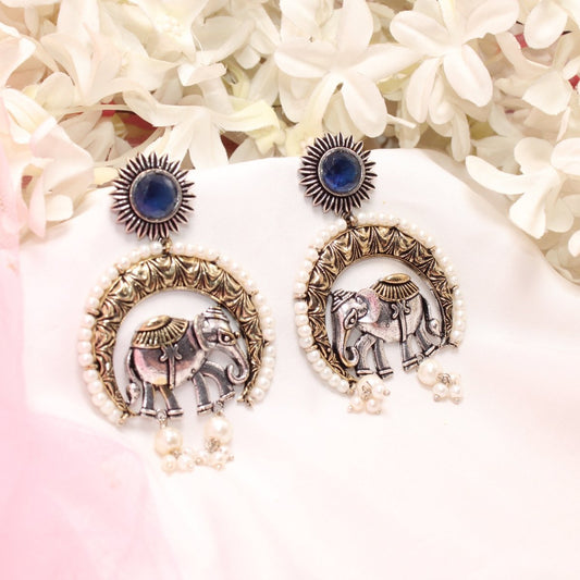 RAJWADI GAJ DUAL - TONE EARRING - BLUE