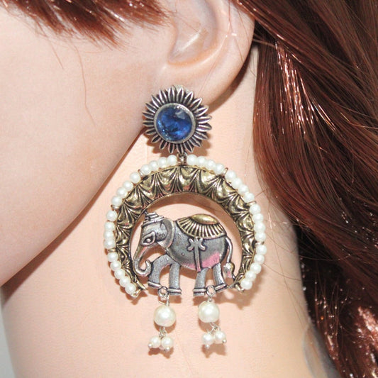 RAJWADI GAJ DUAL - TONE EARRING - BLUE
