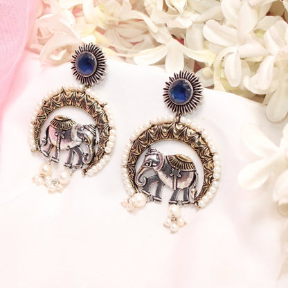 RAJWADI GAJ DUAL-TONE EARRING-BLUE