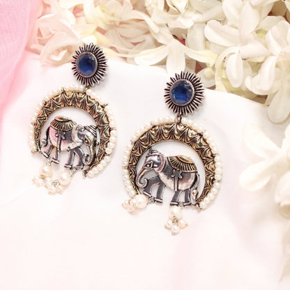 RAJWADI GAJ DUAL - TONE EARRING - BLUE