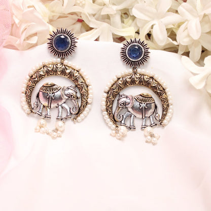 RAJWADI GAJ DUAL - TONE EARRING - BLUE