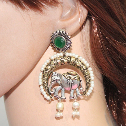 RAJWADI GAJ DUAL-TONE EARRING-GREEN