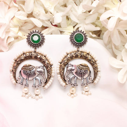 RAJWADI GAJ DUAL-TONE EARRING-GREEN
