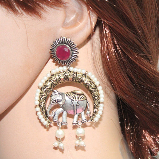 RAJWADI GAJ DUAL - TONE EARRING - RED