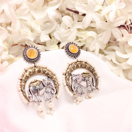 RAJWADI GAJ DUAL - TONE EARRING - YELLOW