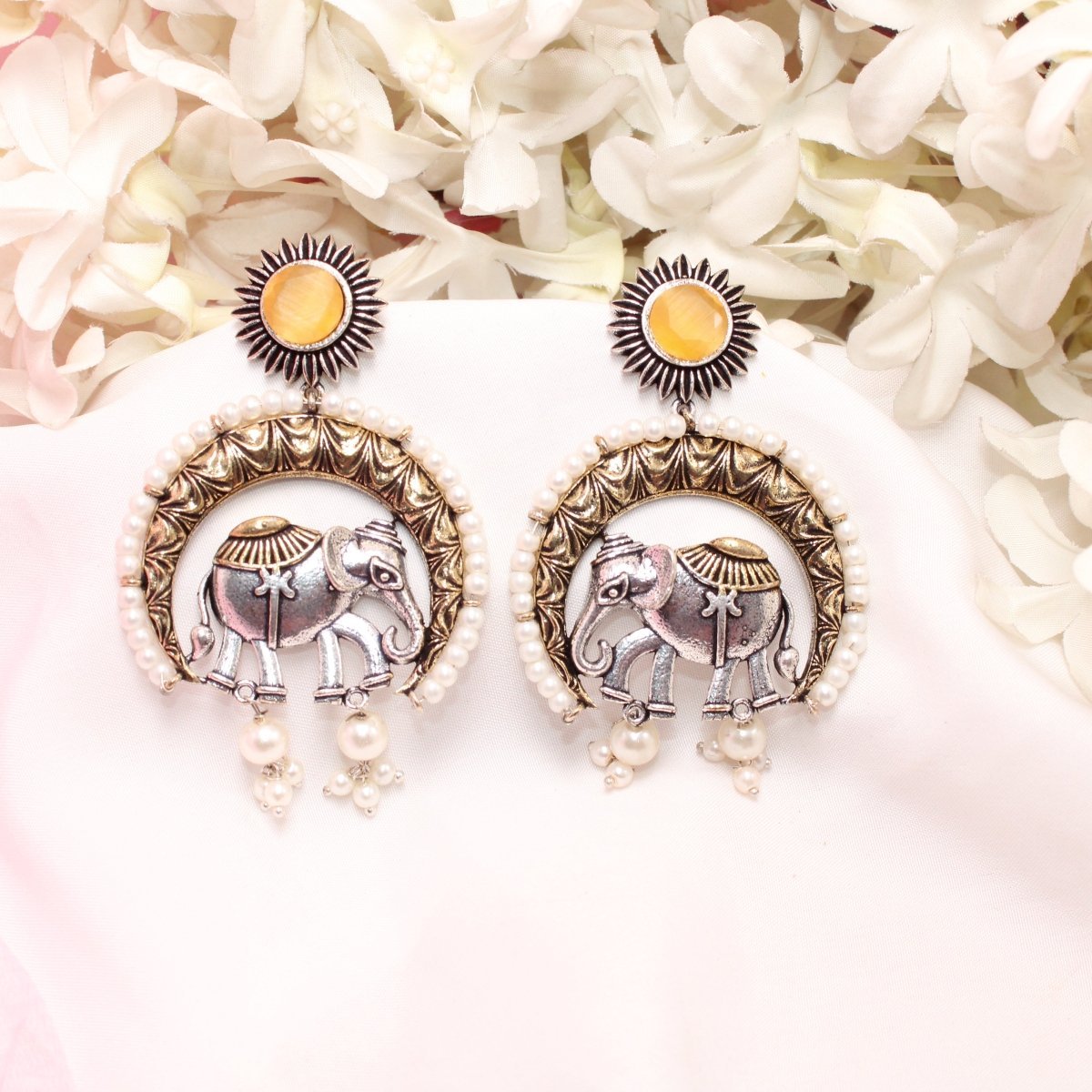 RAJWADI GAJ DUAL - TONE EARRING - YELLOW