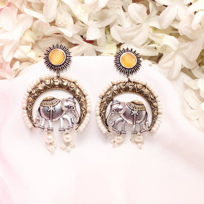 RAJWADI GAJ DUAL - TONE EARRING - YELLOW
