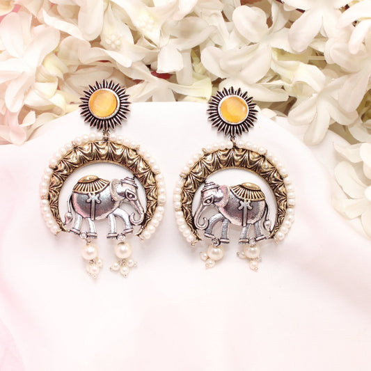 RAJWADI GAJ DUAL - TONE EARRING - YELLOW