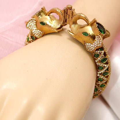 Rajwadi Green Stone Elephant Kada – Antique Gold Finish Statement Ka