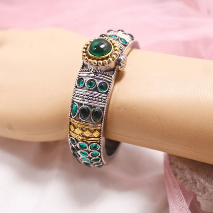 Rajwadi Kada – Vintage Heritage Kada with Traditional Green Stone