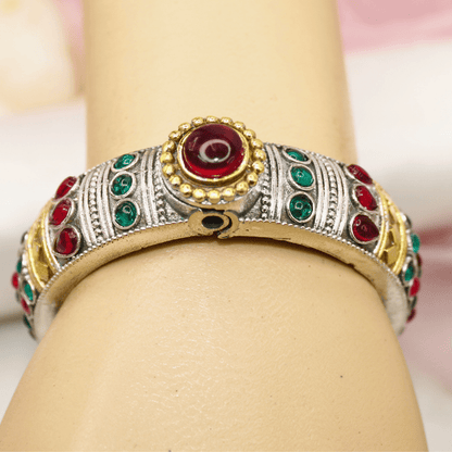 Rajwadi Kada – Vintage Heritage Kada with Traditional Red - Green Ston