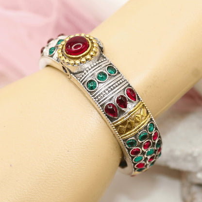 Rajwadi Kada – Vintage Heritage Kada with Traditional Red-Green Ston