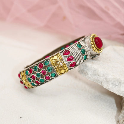 Rajwadi Kada – Vintage Heritage Kada with Traditional Red-Green Ston