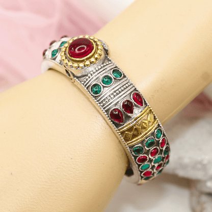 Rajwadi Kada – Vintage Heritage Kada with Traditional Red - Green Ston
