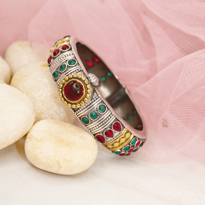 Rajwadi Kada – Vintage Heritage Kada with Traditional Red - Green Ston