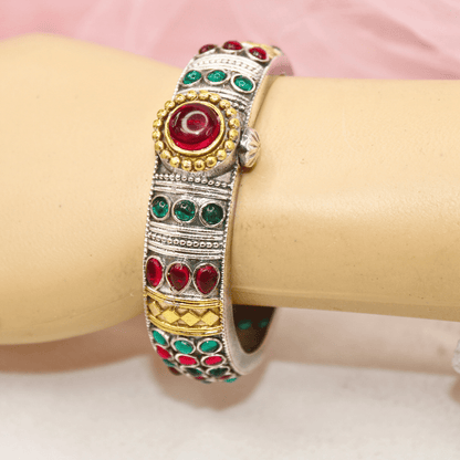 Rajwadi Kada – Vintage Heritage Kada with Traditional Red - Green Ston