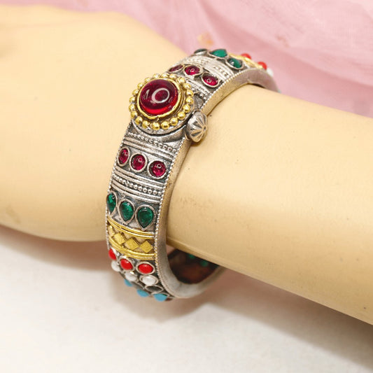 Rajwadi Navratan Big Stone Kada – Statement Openable Kada