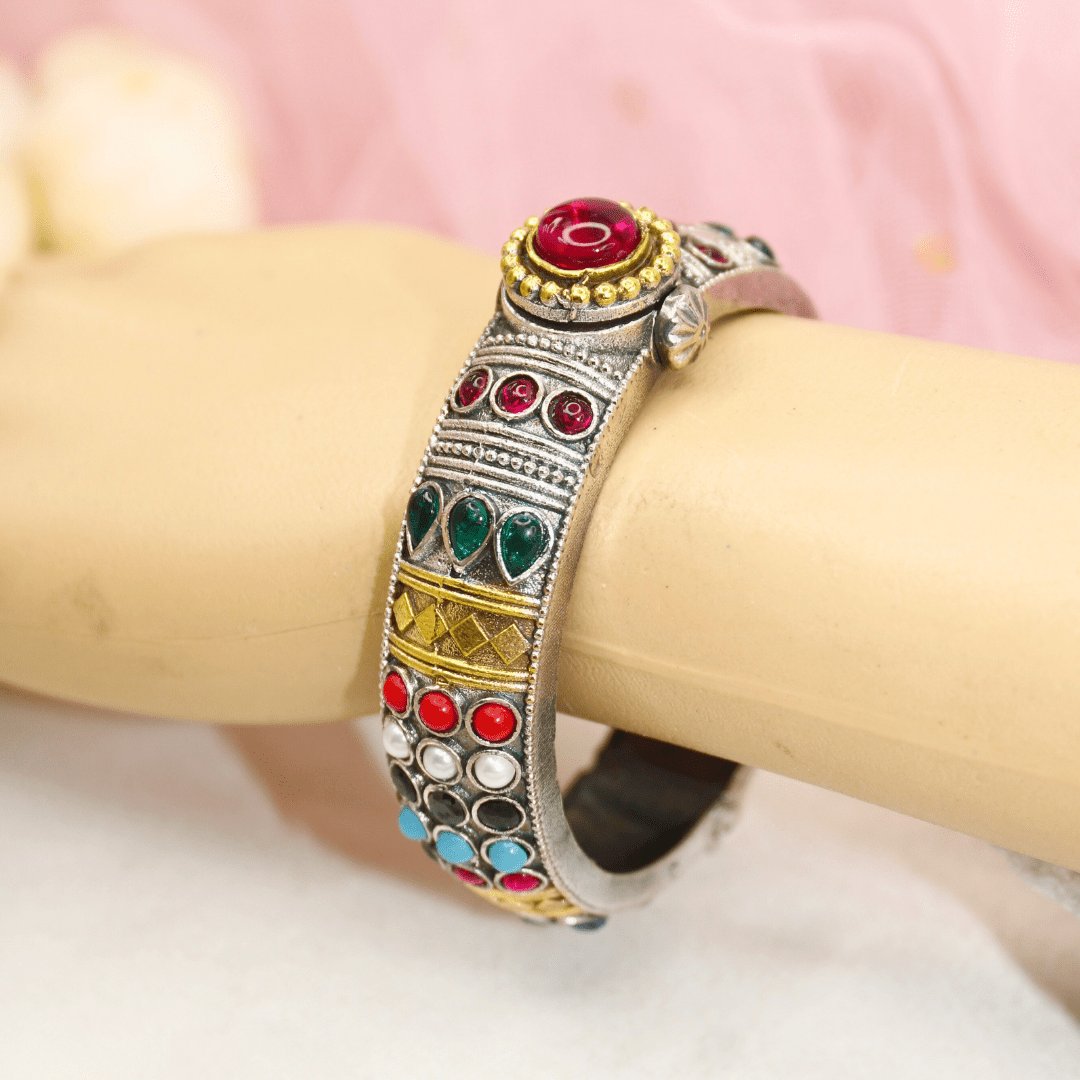 Rajwadi Navratan Big Stone Kada – Statement Openable Kada