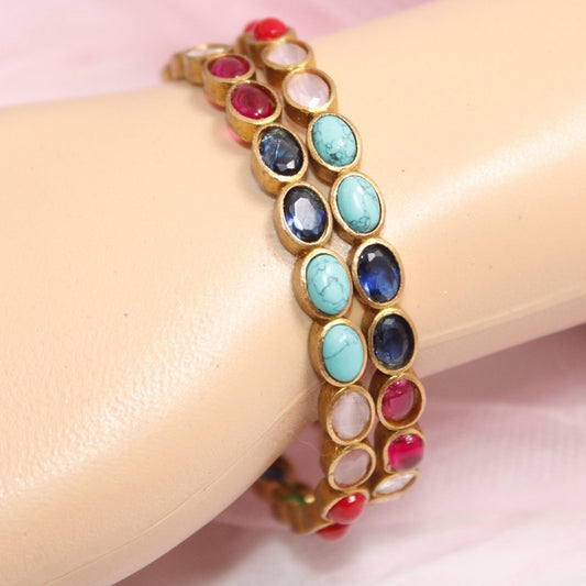 RAJWADI NAVRATNA BANGLE -SET OF 2