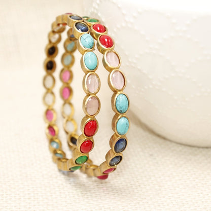 RAJWADI NAVRATNA BANGLE -SET OF 2