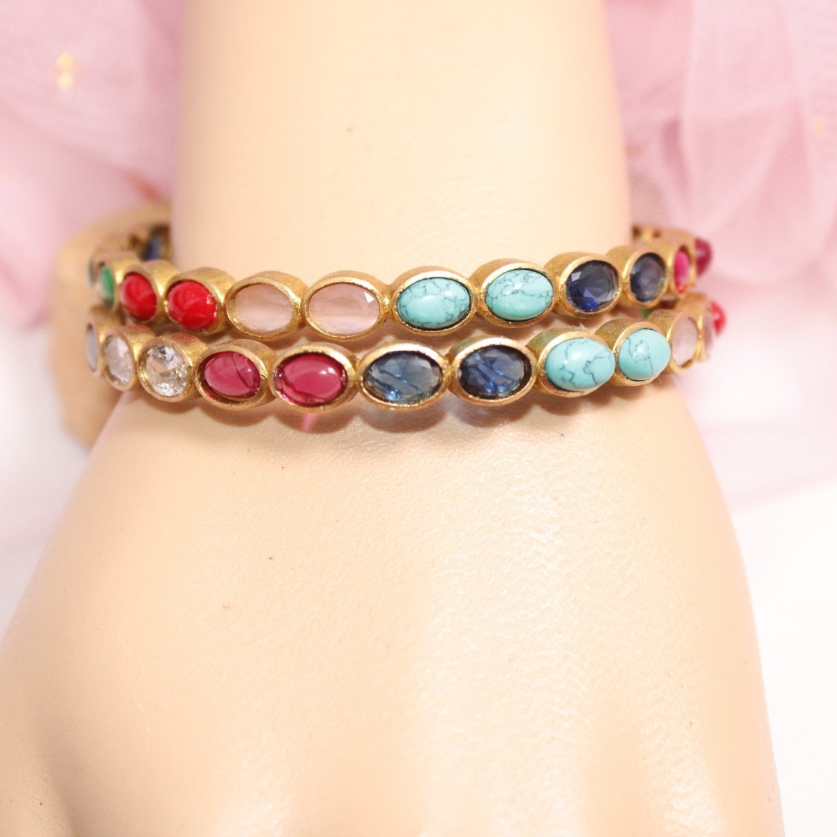 RAJWADI NAVRATNA BANGLE -SET OF 2