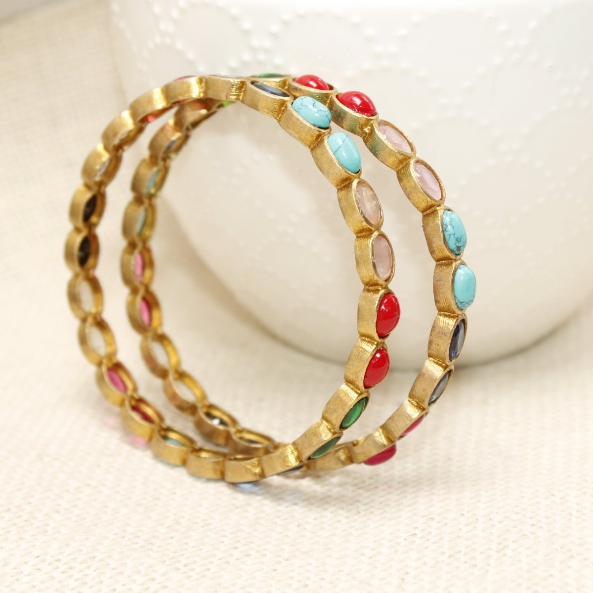 RAJWADI NAVRATNA BANGLE -SET OF 2