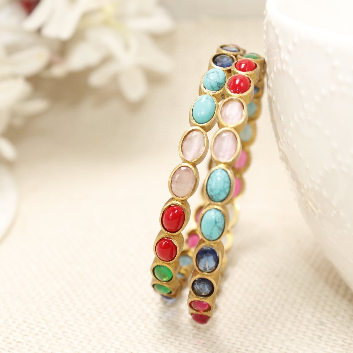 RAJWADI NAVRATNA BANGLE -SET OF 2