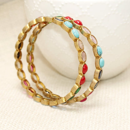 RAJWADI NAVRATNA BANGLE - SET OF 2