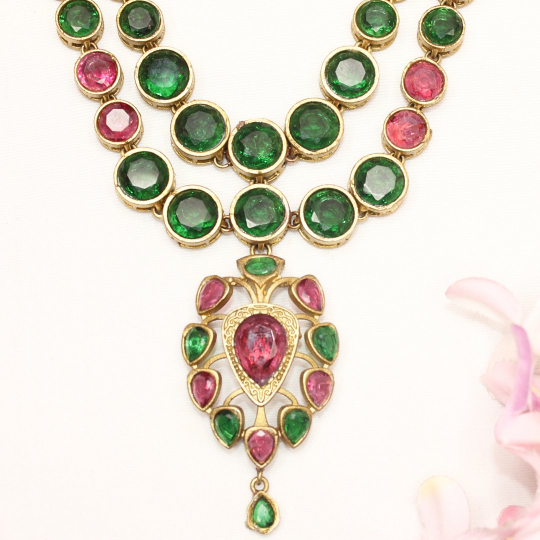 RAJWADI RANI HAAR DO LADI RED GREEN Navraee By Jaipur Jewels Shop