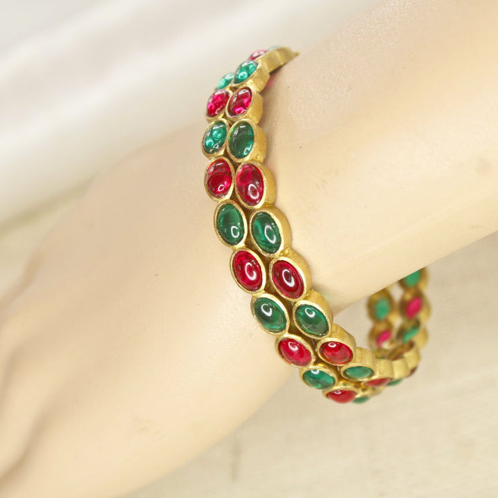 Rajwadi Ruby Emerald (Red & Green) Bangle -Set Of 2
