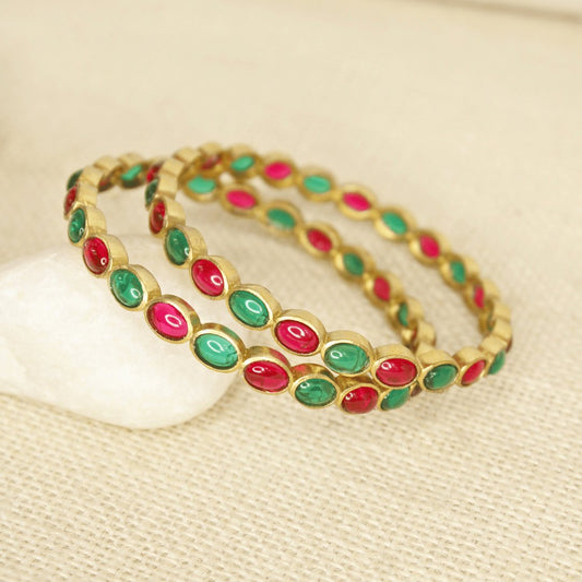 RAJWADI RUBY EMERALD (RED & GREEN) BANGLE -SET OF 2