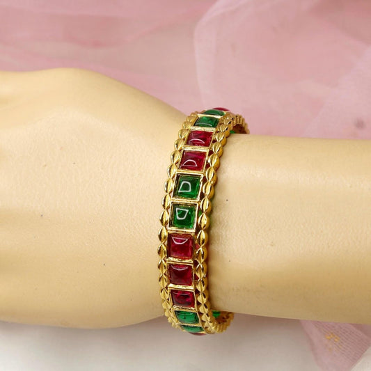 Rajwadi Square - Stone Kada Emerald Green & Ruby Red