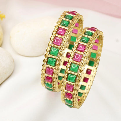 Rajwadi Square-Stone Kada  Emerald Green & Ruby Red