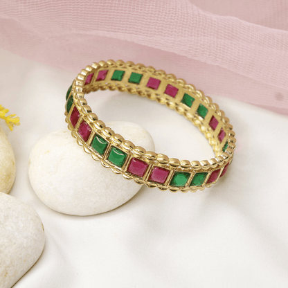 Rajwadi Square - Stone Kada Emerald Green & Ruby Red