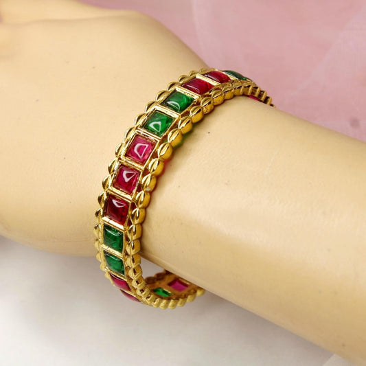 Rajwadi Square - Stone Kada Emerald Green & Ruby Red